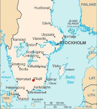 mapa de Växjö, Suecia
