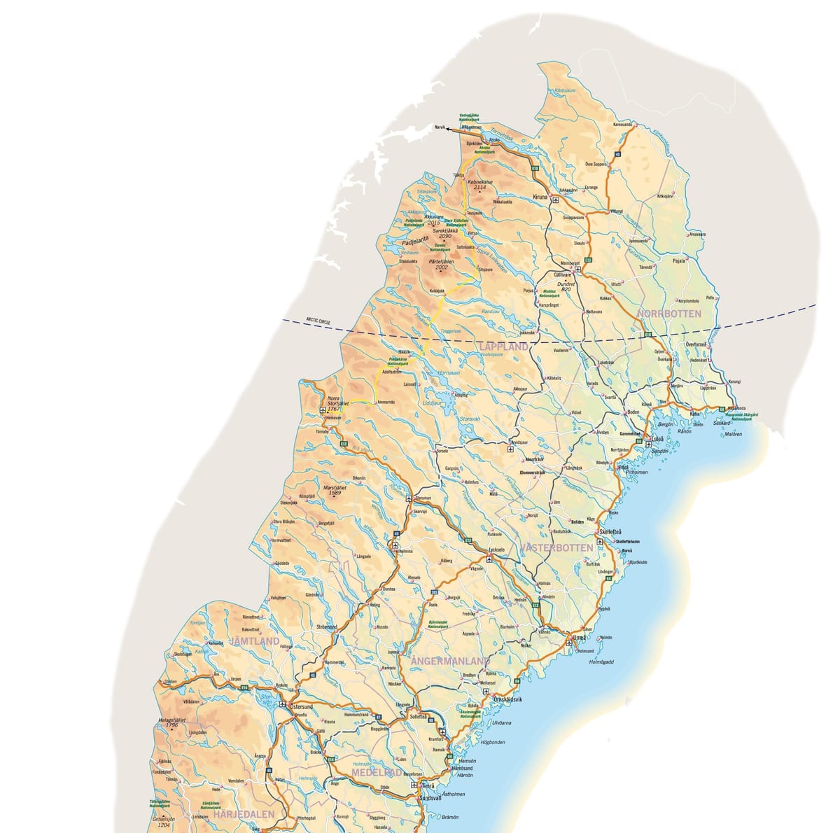 mapa del norte de Suecia