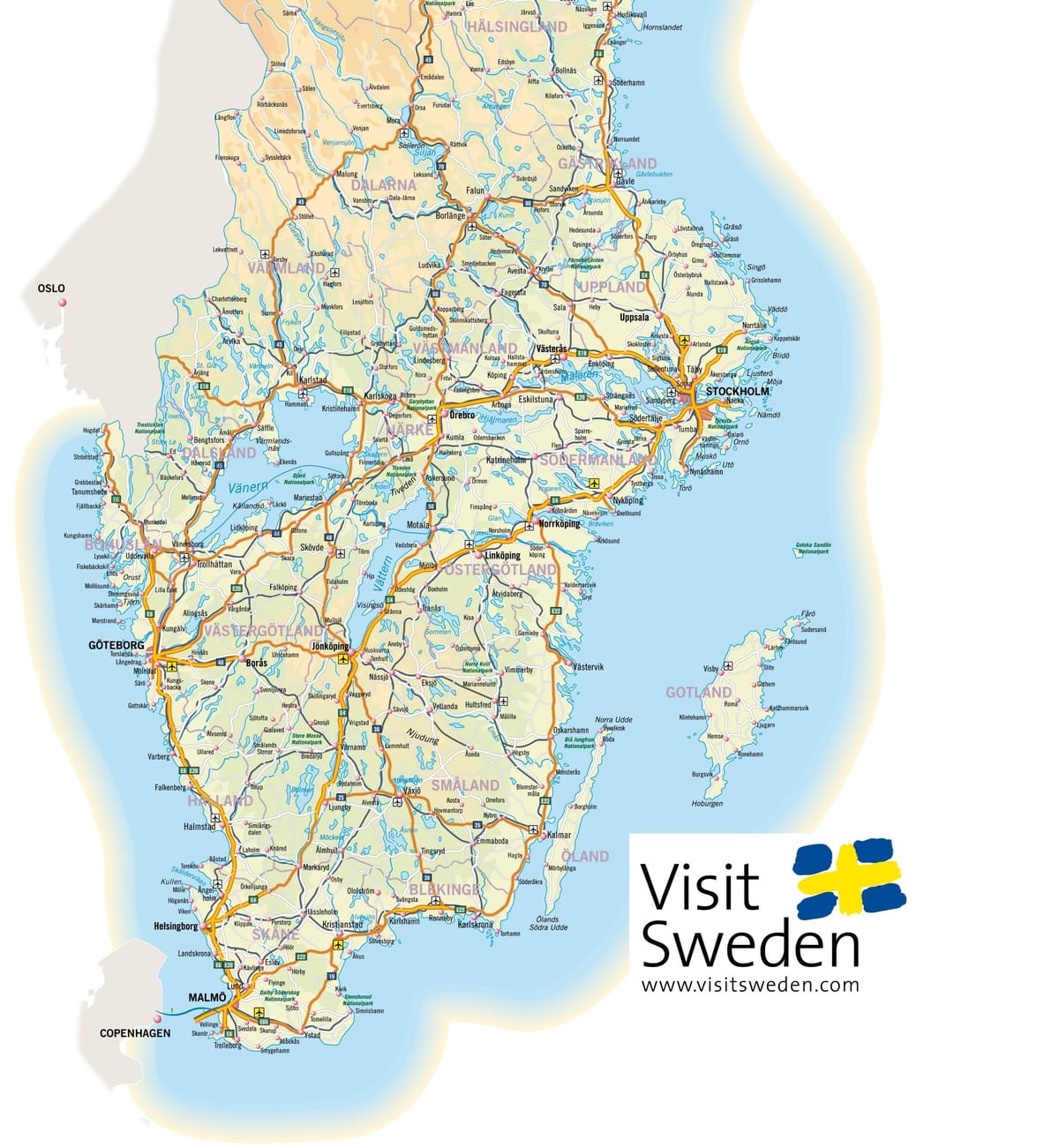 mapa del sur de Suecia