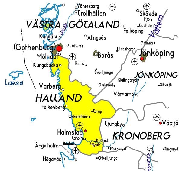 mapa de Halland Suecia