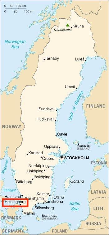 mapa de Helsingborg en Suecia