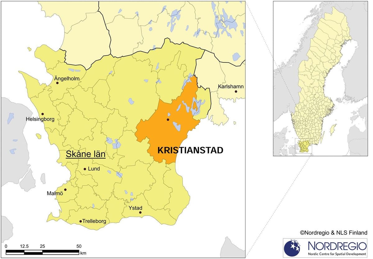 mapa de Kristianstad Suecia