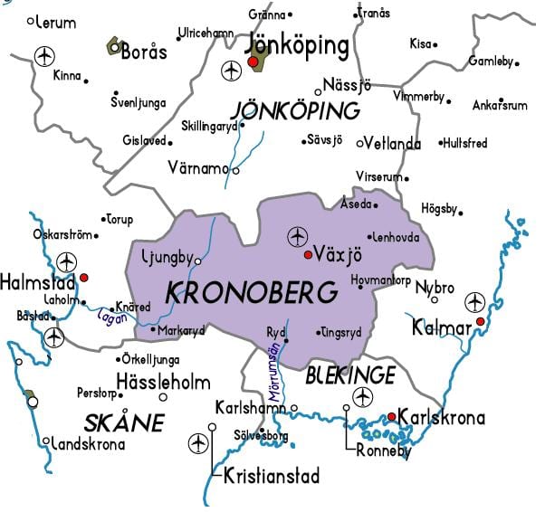 mapa de Kronoberg Suecia