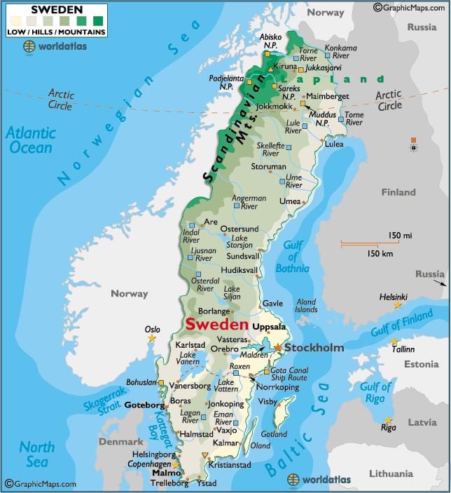 montañas en Suecia mapa