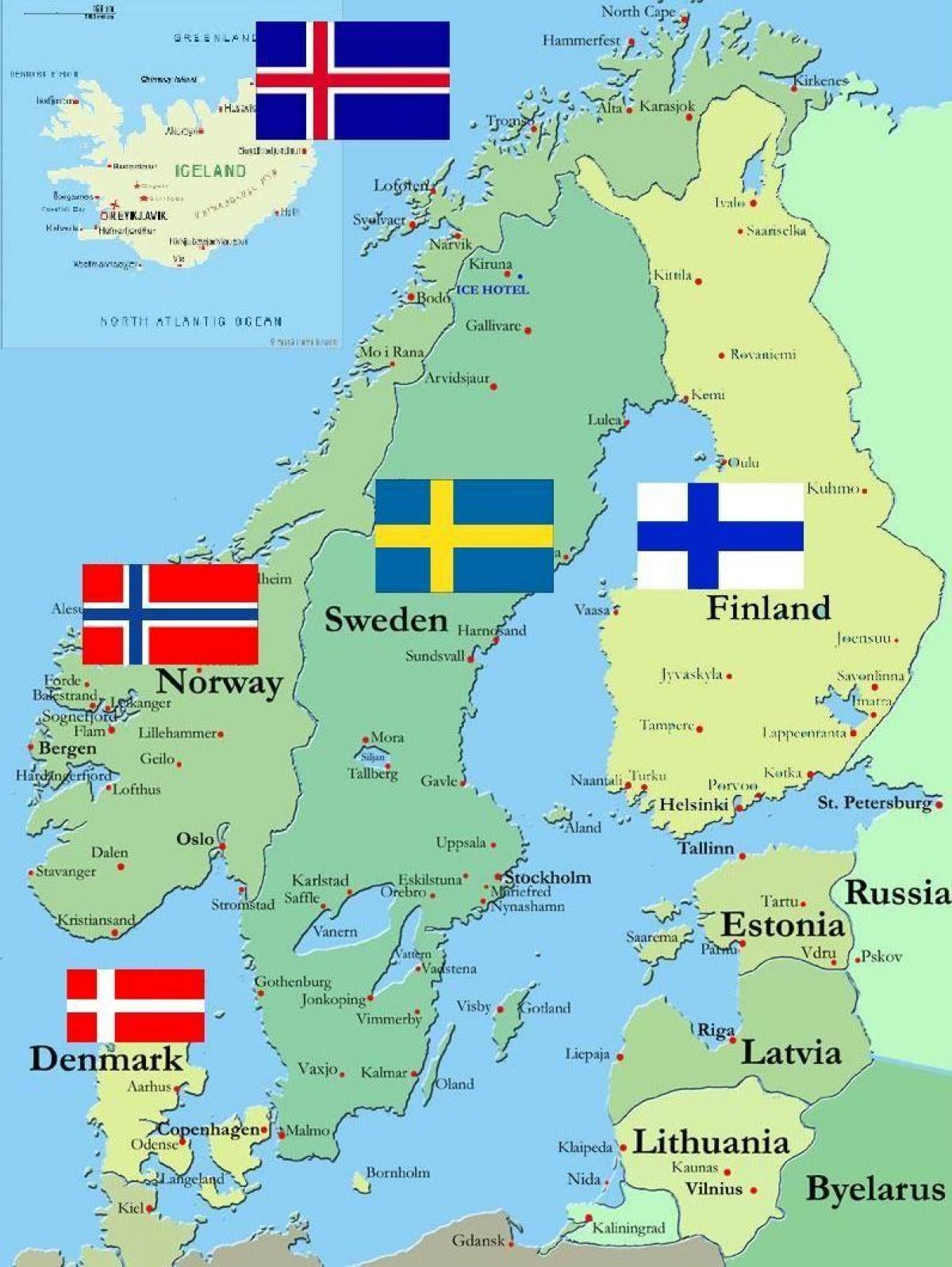 Suecia rodean países en mapa