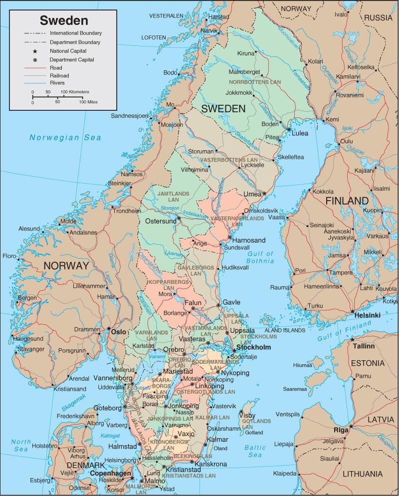 mapa detallado de Suecia