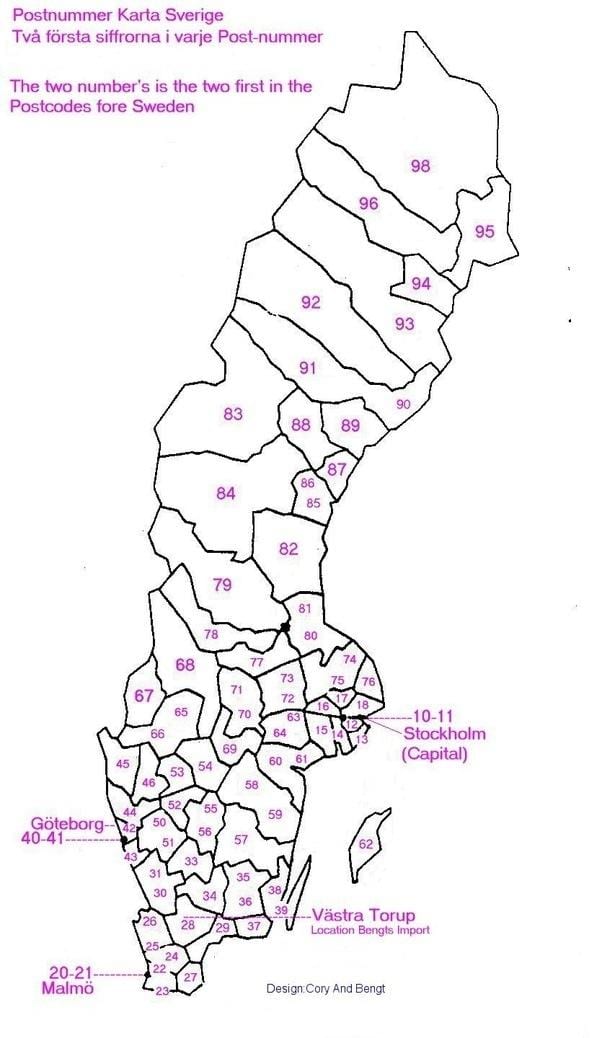 mapa de Suecia, código postal
