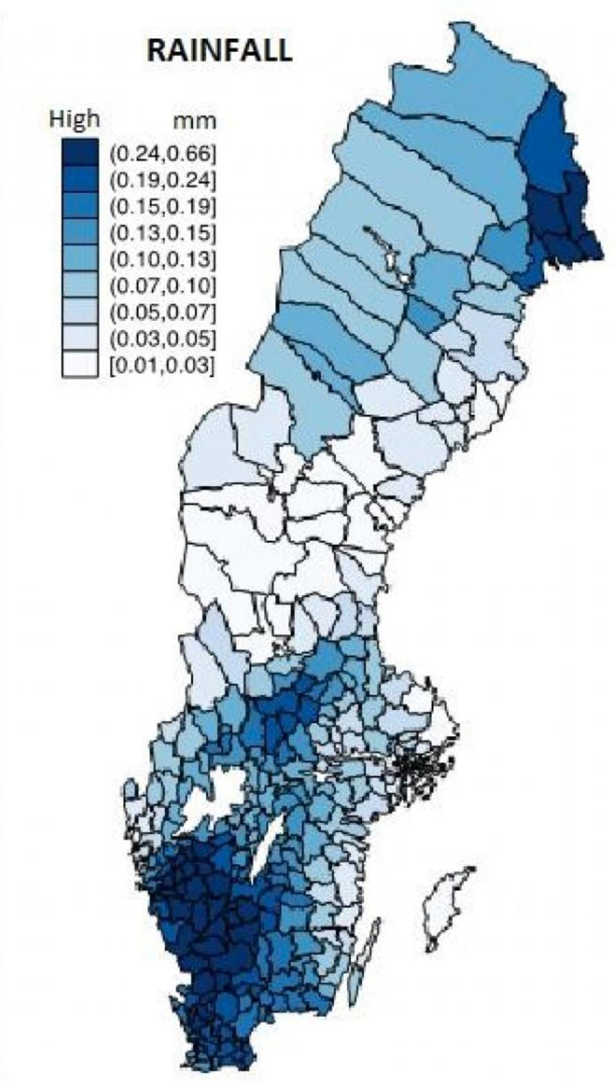 mapa de Suecia lluvia