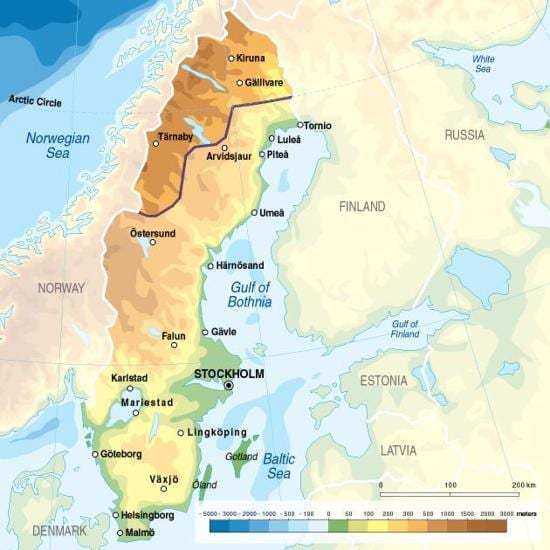 mapa de Suecia elevación