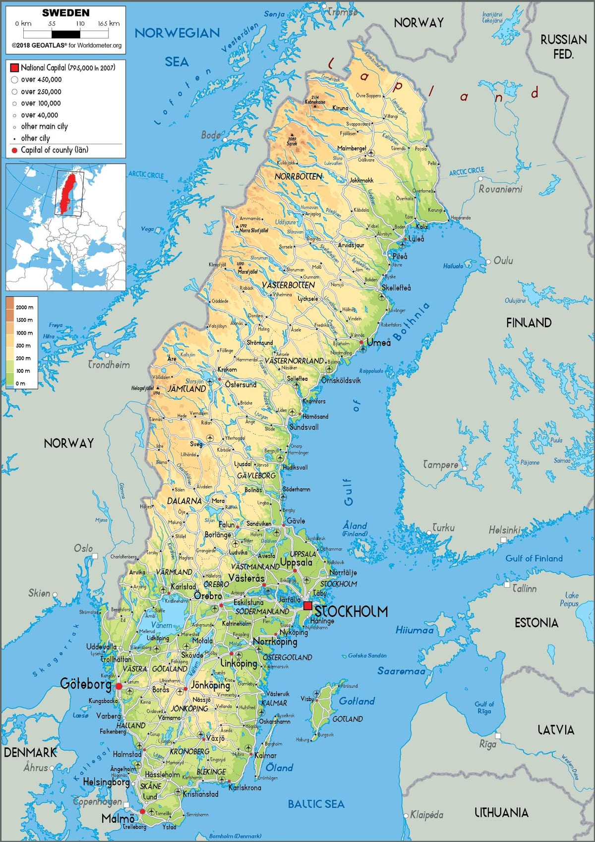 mapa de Suecia río