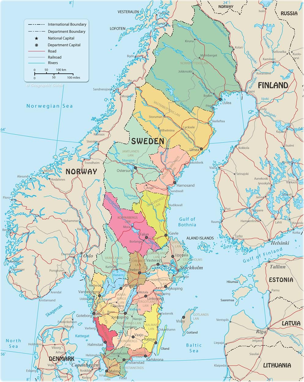 mapa político de Suecia