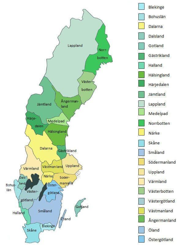 mapa de Suecia provincias