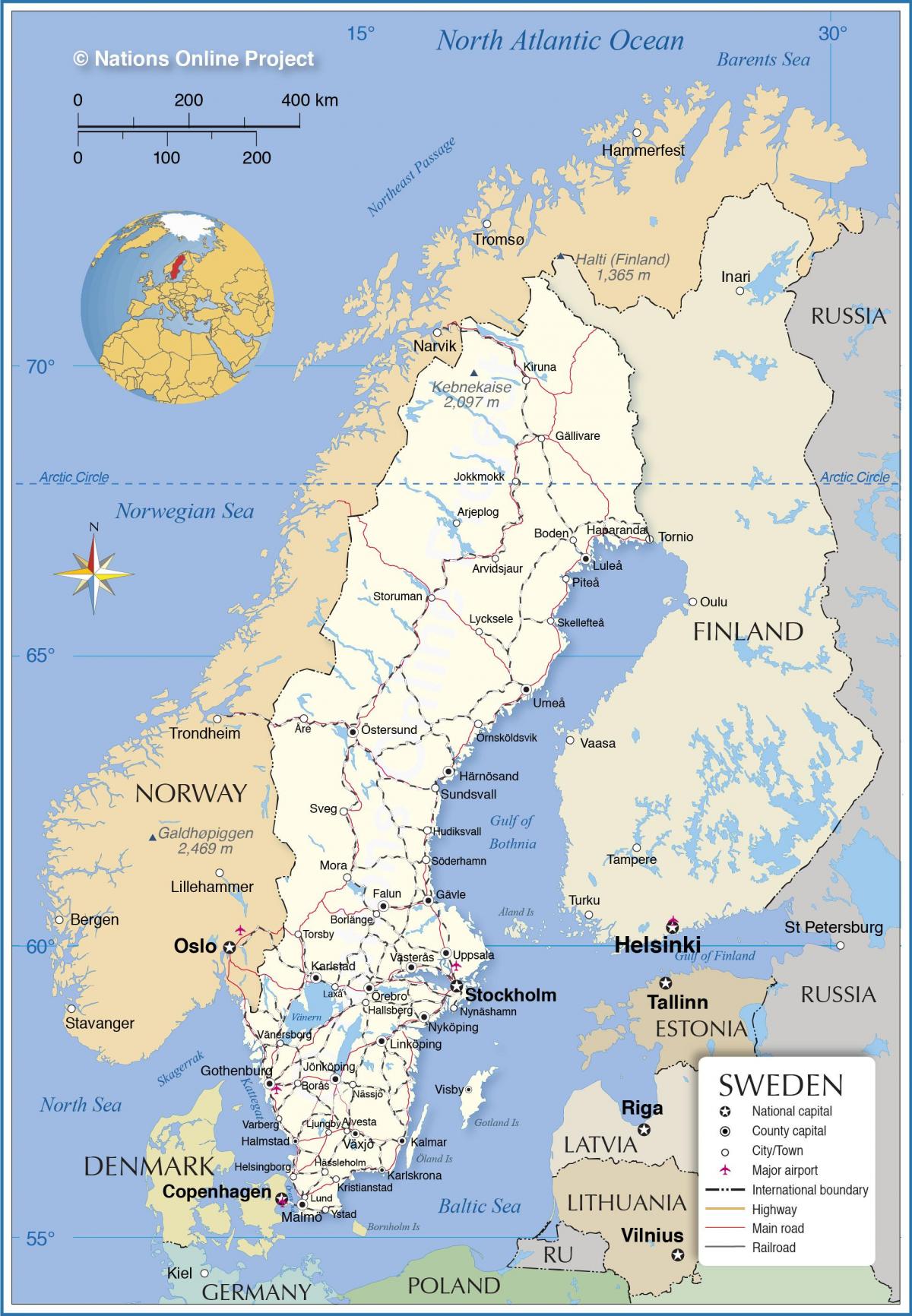 mapa de transportes de Suecia