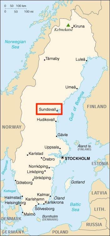 mapa de Sundsvall (Suecia
