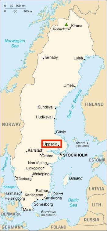 Mapa de Uppsala de Suecia
