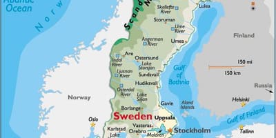 Montañas en Suecia mapa