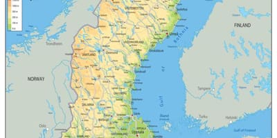 Mapa físico de Suecia