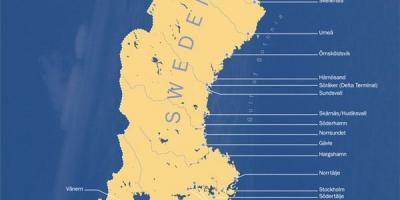 Mapa de Suecia puertos